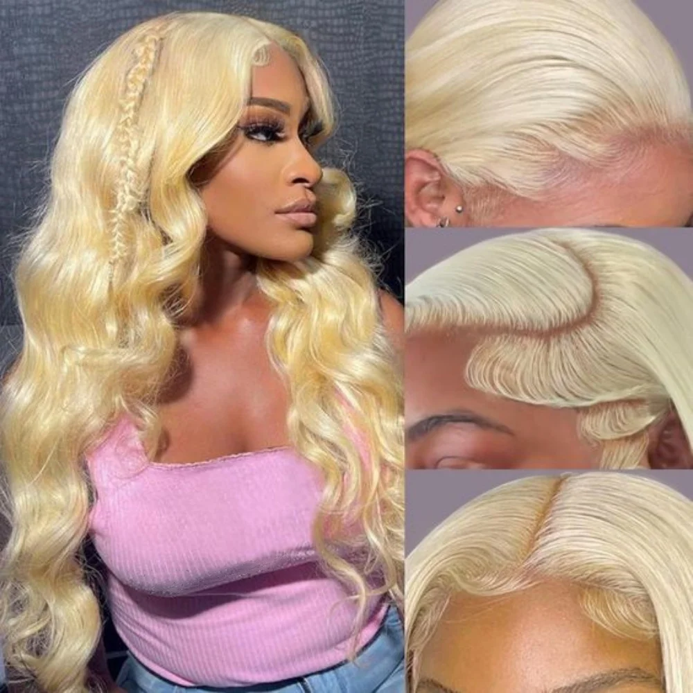 613 Body Wave Lace Front Wig 613 Blonde Transparent Lace Frontal Wig Women Wig Pre Plucked 180% Density 613 Blonde Human Hair