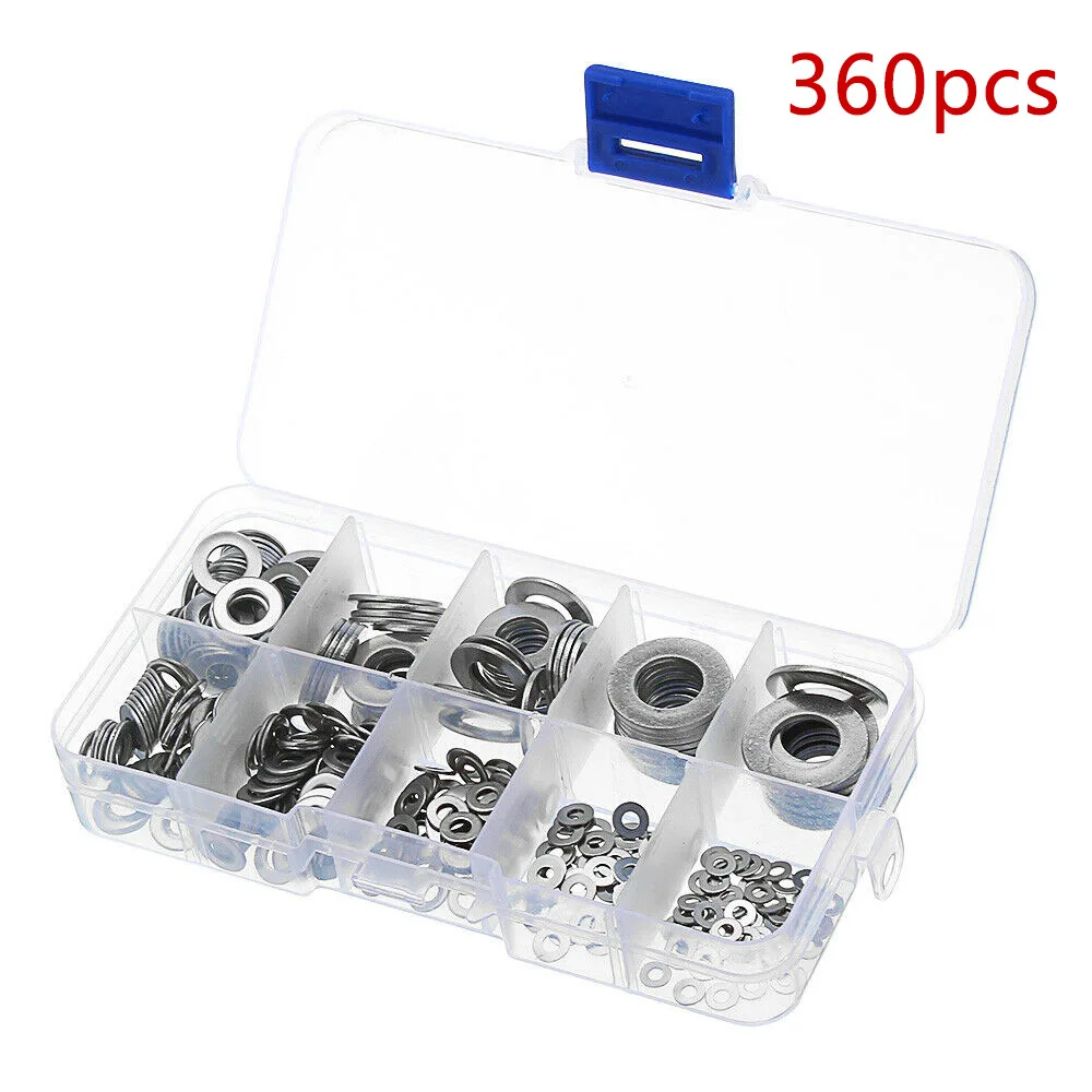 

360Pcs Stainless Steel Flat Washer M2 M2.5 M3 M4 M5 M6 M8 M10 Flat Gasket Rings Assortment Kit for Sump Plugs