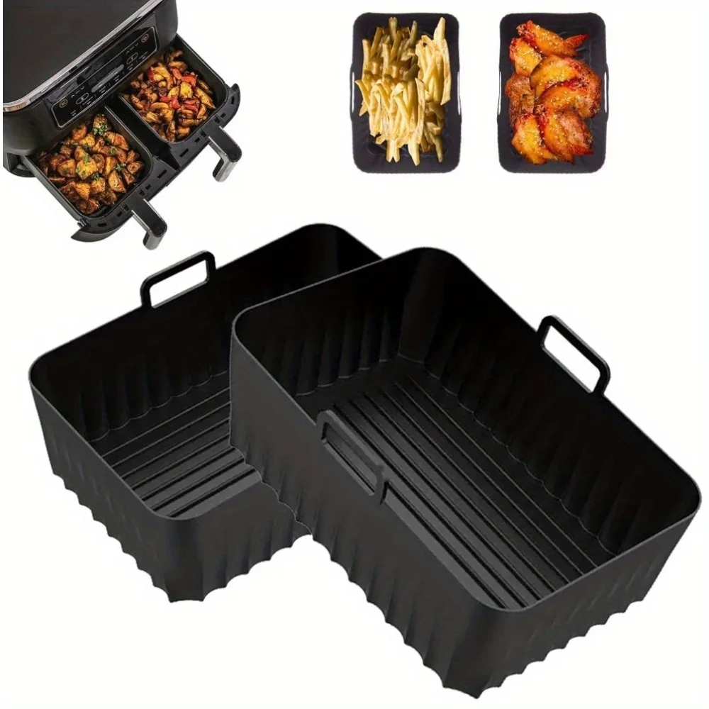 2pcs Ninja DZ401/DZ550/DZ302 & Foodi Dual Air Fryer Liners - Non-Stick - Reusable Silicone Baking Trays for Ninja Air Fryer Oven