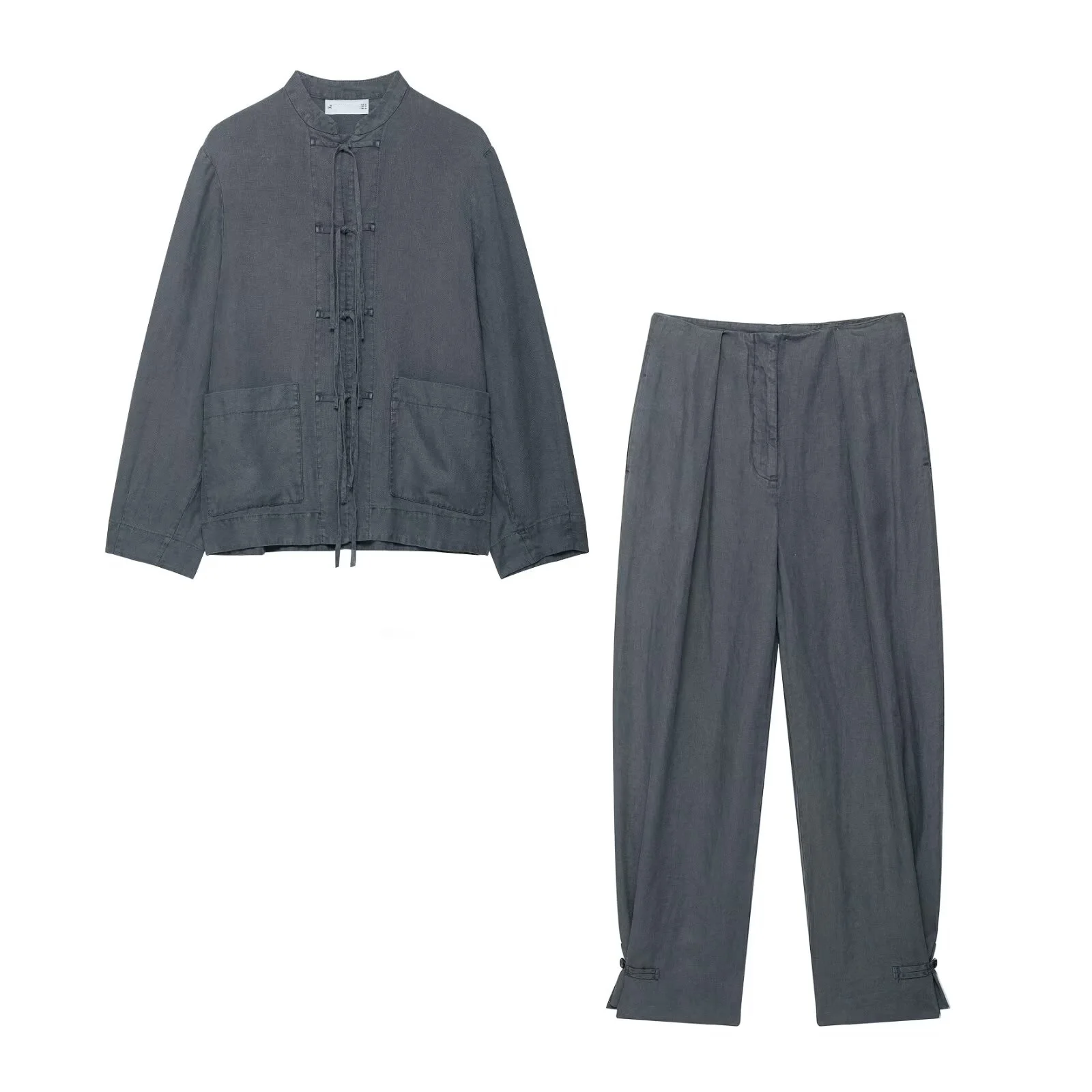 

Льняная куртка с завязками, женская осенняя куртка с круглым вырезом и карманами, модные свободные куртки, рубашки, женская повседневная верхняя одежда, наряды 2025