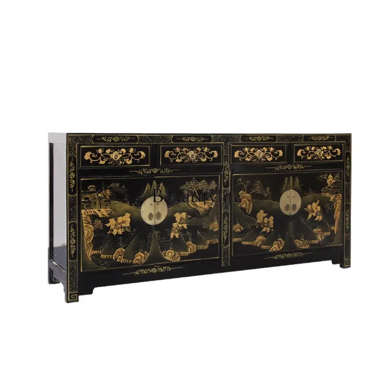 

Chinese solid wood storage antique hand-painted entrance cabinet living room retro old cabinet