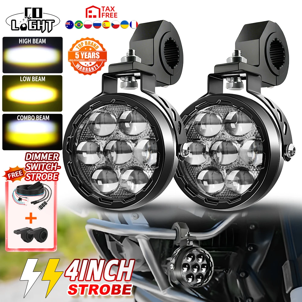 Image of CO LIGHT Offroad-Motorrad-LED-Arbeitsscheinwerfer 4,5 Zoll High-Low-Strobe für BMW Nebelscheinwerfer 12V 24V mit Dimmschalter