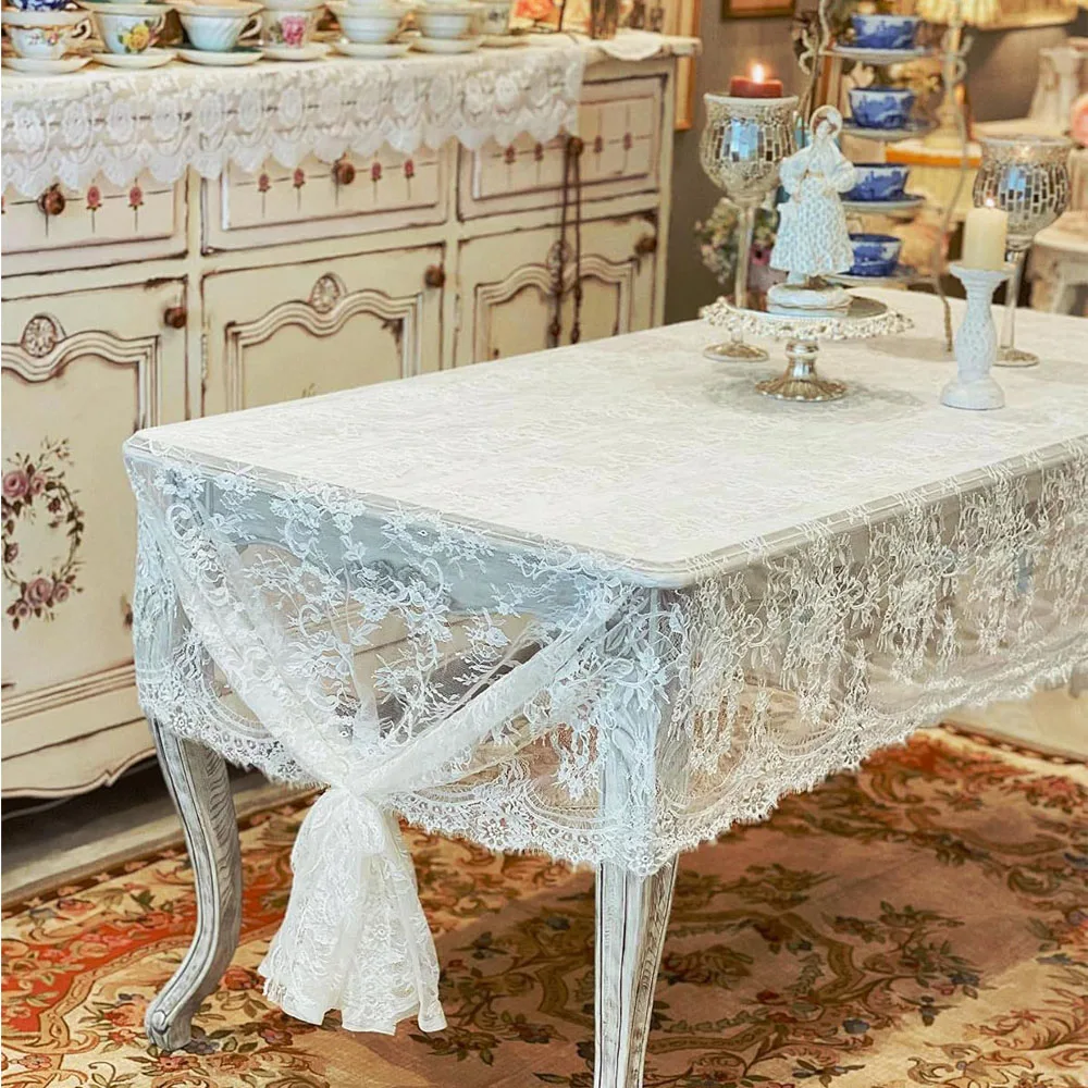 مفرش المائدة الدانتيل الأبيض خمر المطرزة مفرش المائدة الاستقبال المنزل حفل زفاف عيد ميلاد الديكور الجدول الديكور #5
