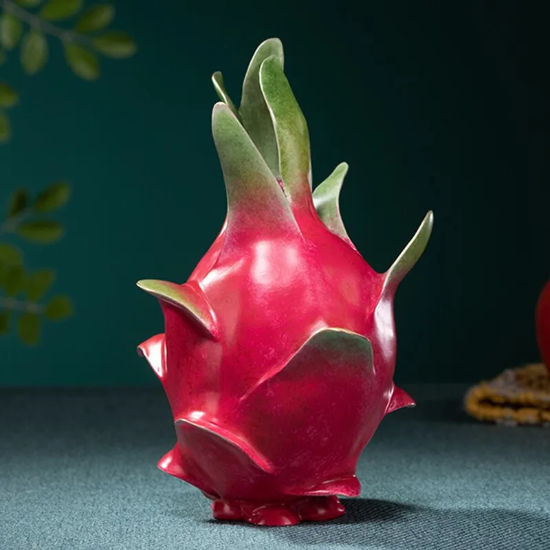 Unique 100% Pure handmade 3D bronze carving ART Auspicious GOOD LUCK pitaya Fruits Mascot  statue HOME BAR STORE decorative art