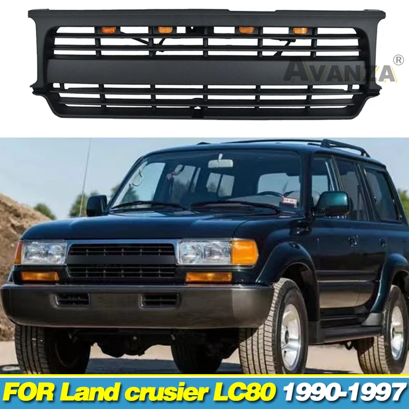 Auto Parts Front Grille With Light Fits For Toyota Land Crusier LC80 1990-1997 FJ80 Racing Grill