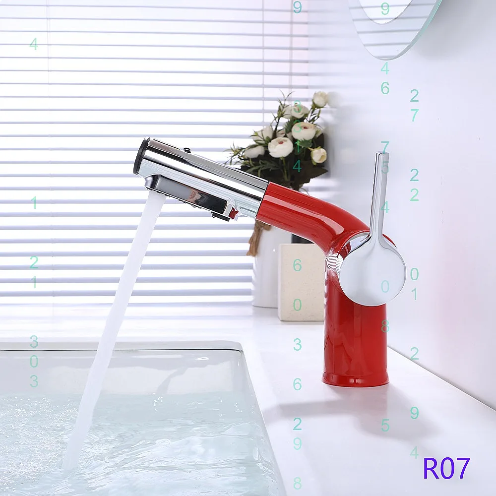 Pull Out Faucet Single Hole Basin Mixer Retractable Bathroom Sink Tap Colorful