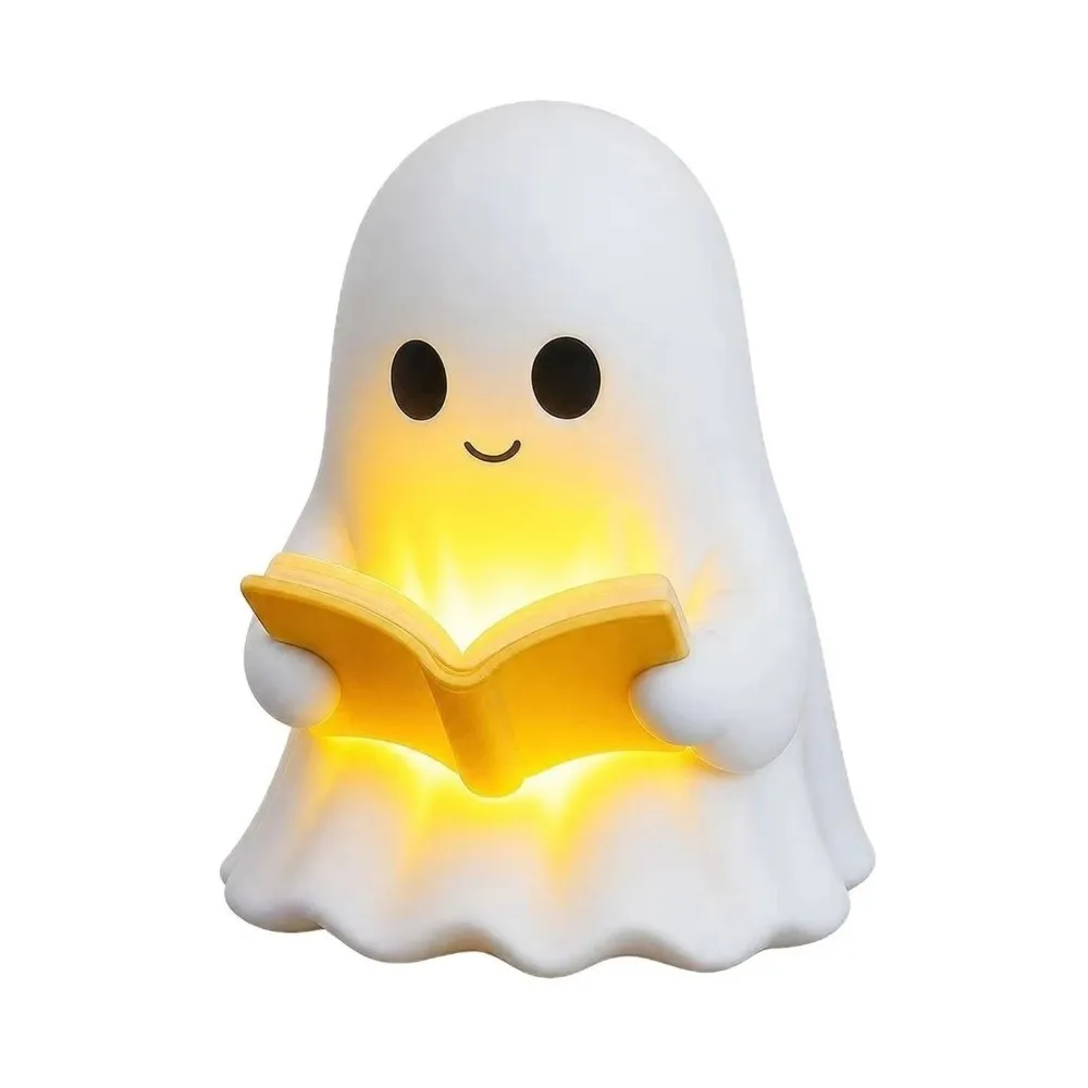 Portable Ghost Reading Lamp Cute Resin Ornaments Halloween Decoration Lamp Ghost Design Luminous Statue