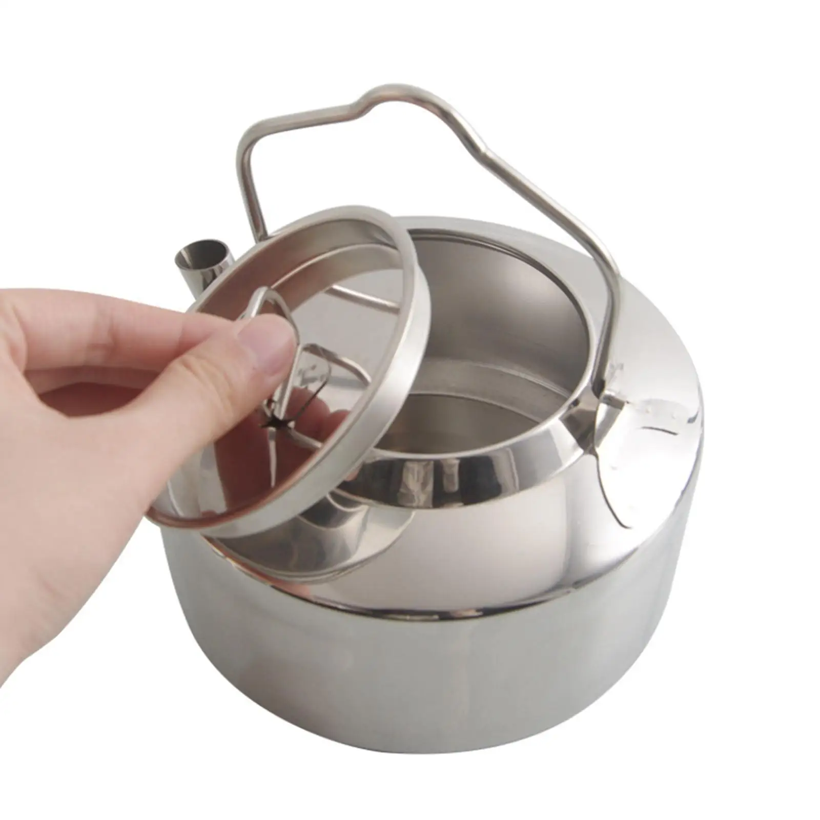 Portable Stainless Steel Kettle Ergonomic Folding Handle Outdoor Campfire Cooking Pot for Hiking Kitchen Equipment