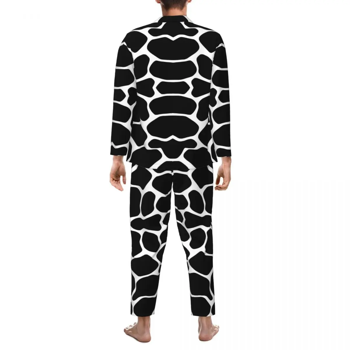 Preto girafa impressão conjuntos de pijama primavera animal bonito macio casa pijamas masculino 2 peças retro oversize personalizado pijamas presente