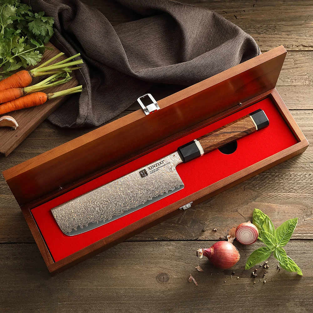 XINZUO 7'' Nakiri Knife 37 Layers Steel Composite Forging Cooking Tools Desert Iironwood Octagonal Handle with Gift Box