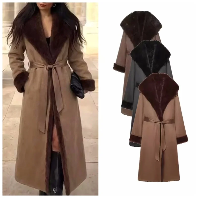 Guobioziy 2026 Women's New Faux Fur Effect Belted Coat Fashionable and Versatile Elegant and Graceful Casual and Simple