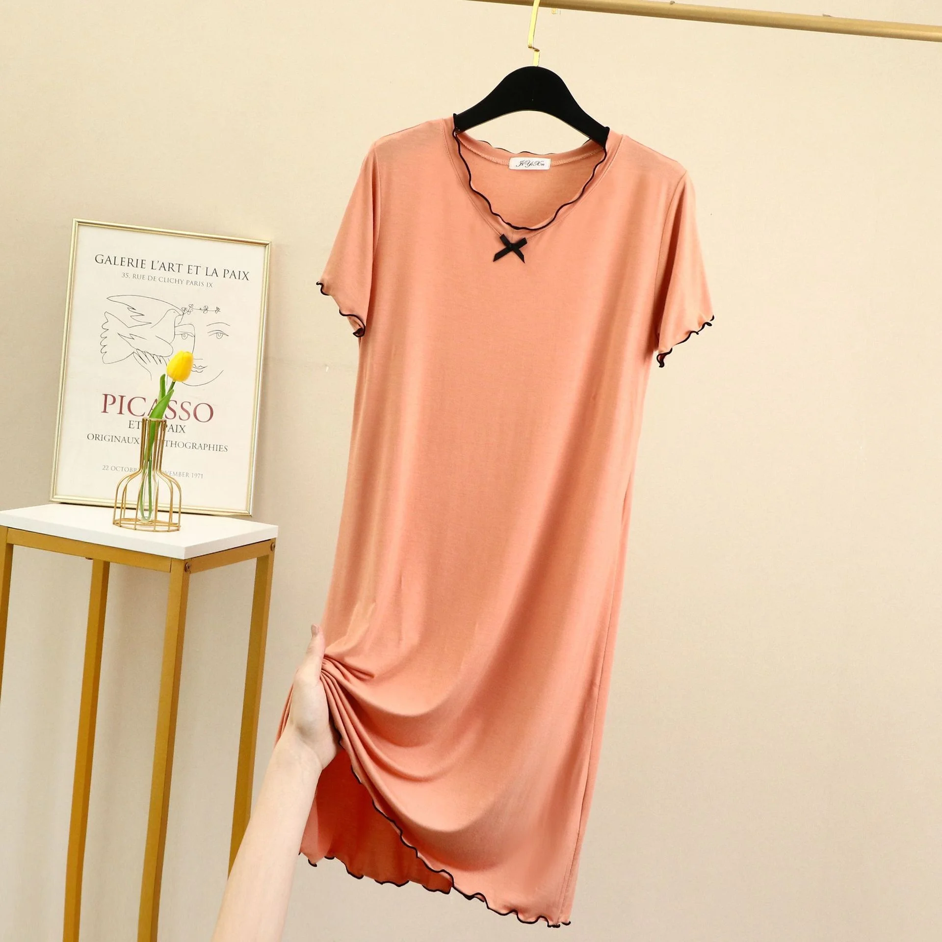 ฤดูร้อน Nightdress ผู้หญิง Modal Cotton ชุดนอนแขนสั้น Nightgowns ชุดนอนชุดนอนสบายๆหลวมฤดูใบไม้ผลิ Homewear PLUS ขนาด