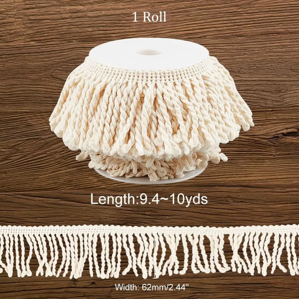 10 Yards Curtain Fringes Bullion Fringe Trim, Beige Fabric Trims and Embellishments Cotton Fibre Tassel Curtain Weights Fringes