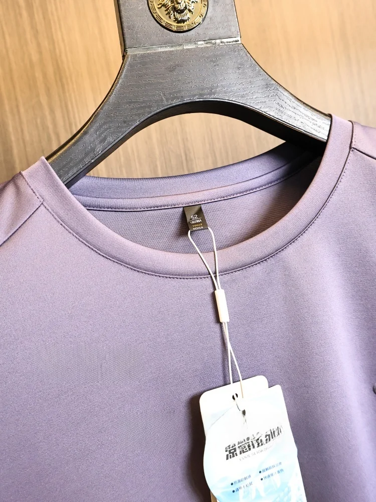 Summer Men's round Neck Short Sleeve T-Shirt  Line Glossy Finish Linen Blend Breathable Versatile Fashionable Urban S...