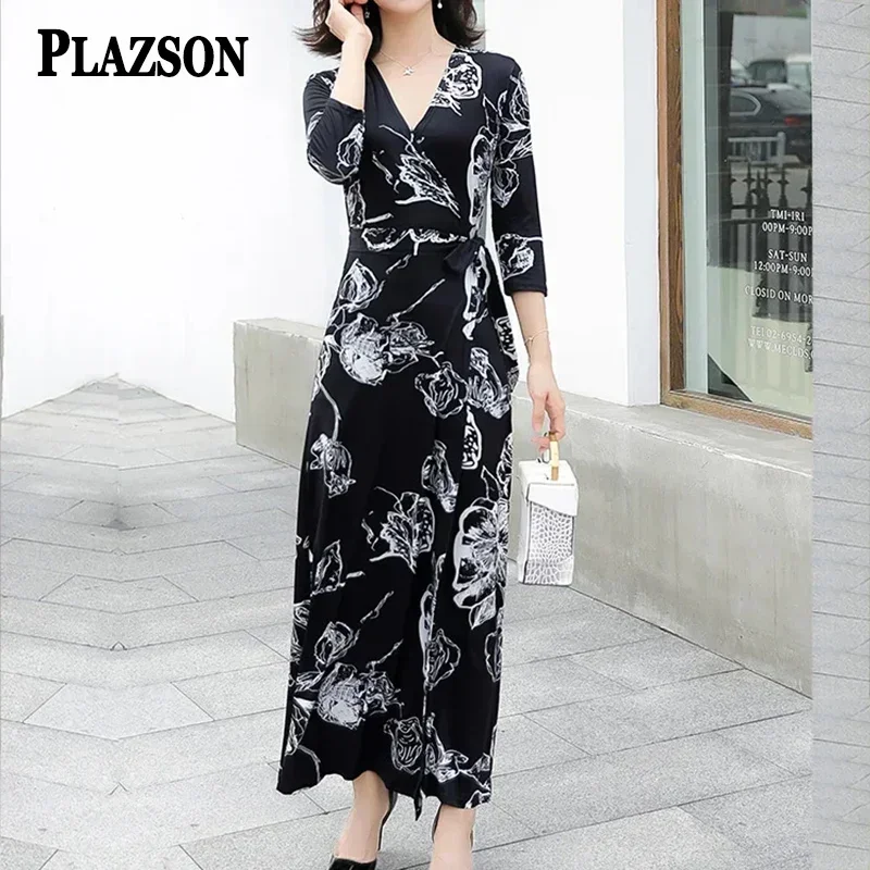 Sukienki letnie dla kobiet Floral Print Wrap Maxi Dress Split V Neck Holiday Beach платье Robe Femme vestidos elegantes para mujer