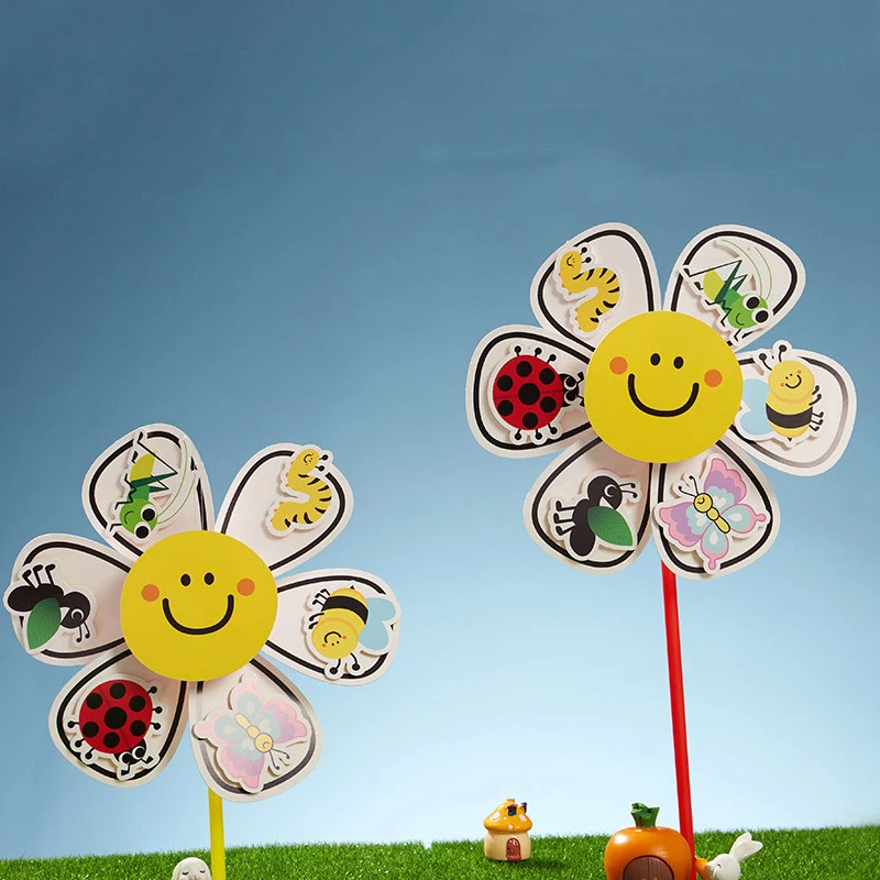 Juguetes de molino de viento de dibujos animados para niños, decoración de insectos, cognición, jardín de infantes, paquete de Material hecho a mano, artesanía, juguetes educativos