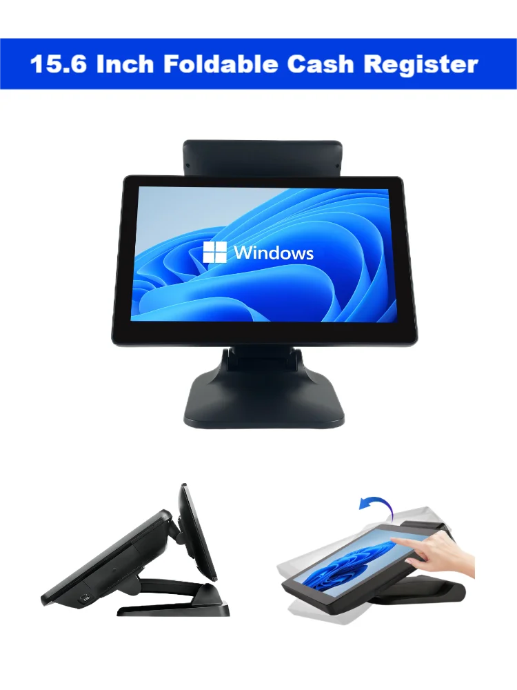 15.6 Inch Windows POS Touch Screen Cash Register With I5 Gen4 8G 128G Foldable Stand Rich Interfaces Monitor Digital LED Display