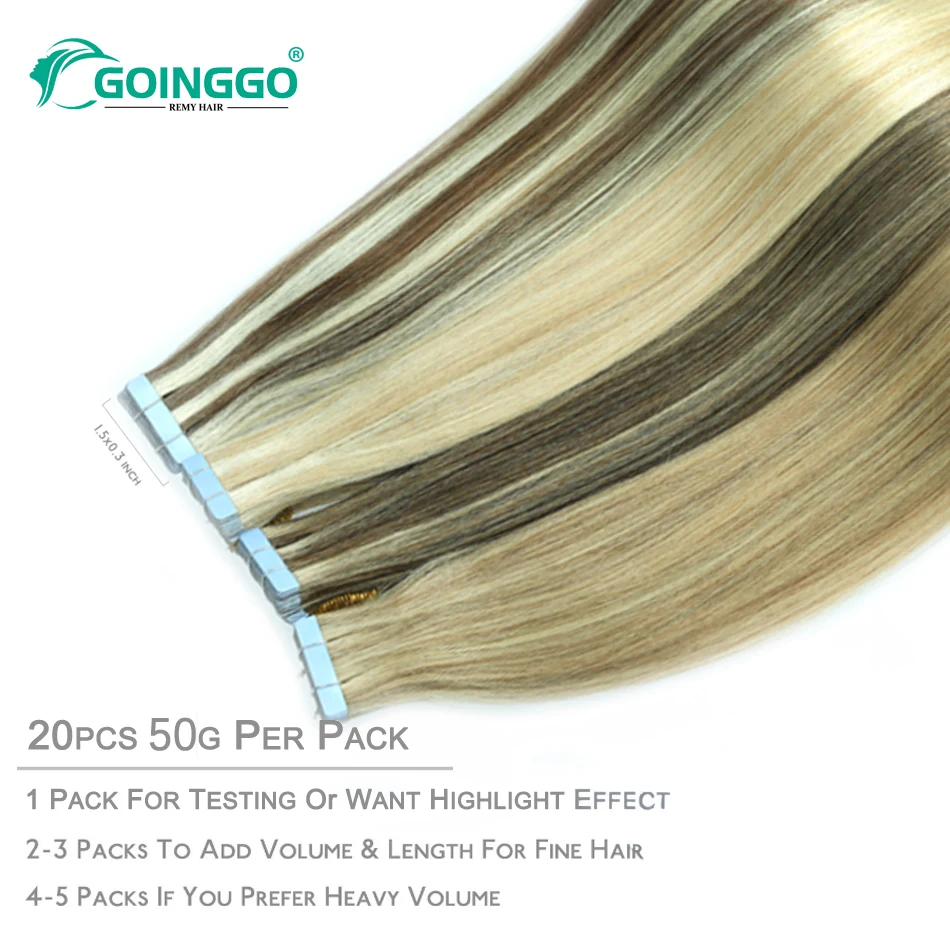 Tape In Hair Extensions Straight Italian Natural Real Hair Skin Weft Adhesive Tape Hair Balayage Blonde 12-26Inch 50g/20pcs