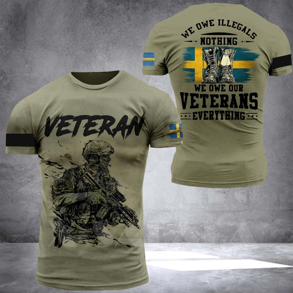 Sweden Soldier-ARMY-VETERAN Country Flag 3D Printed High Quality Milk Fiber T-shirt Summer Round Neck Men Female Casual Top-2