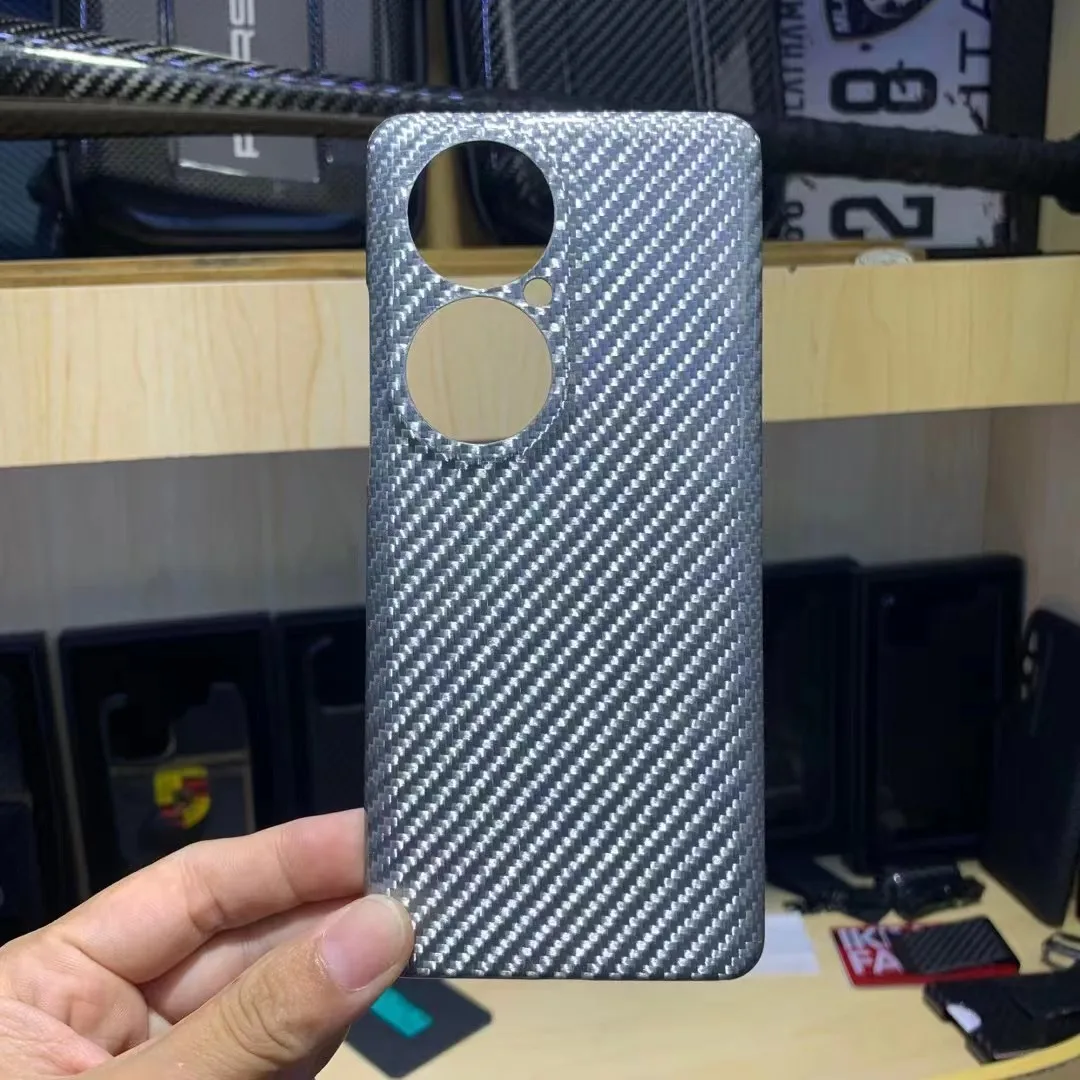 

Real Carbon Fiber Case for HUAWEI P50 Pro Pure Fiber Cover For Huawei P50Pro Ultra-Thin Aramid Phone Protective Glossy Silver