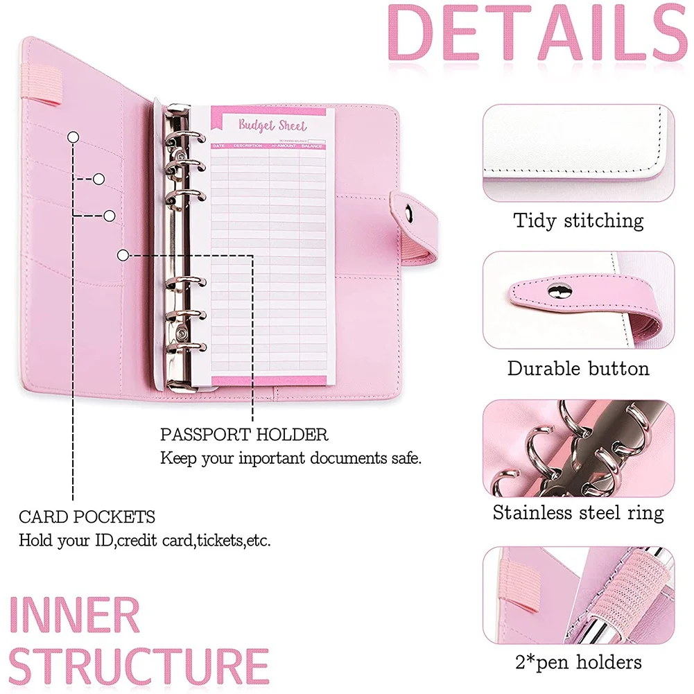 A6 PU Budget Binder,Cash Envelopes for Budgeting with Zipper Cash Envelopes,12 Budget Envelope,24 Self-Adhesive Label A