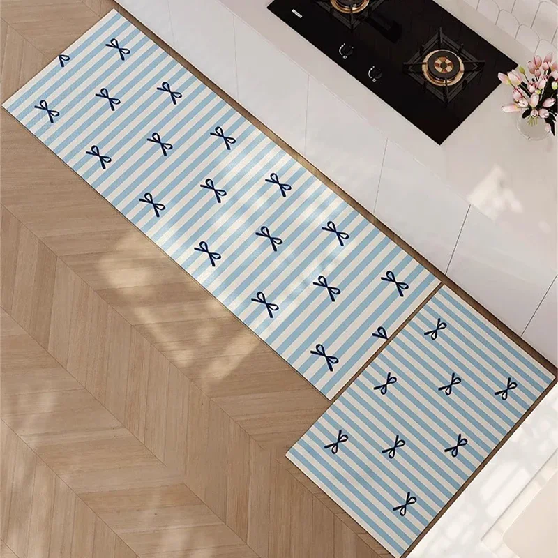 Kitchen Pvc Floor Mat Waterproof Leather Carpet Non-slip Oil-proof Foot Mats Long Carpets Bow Cute Home Decoration Rug Alfombra