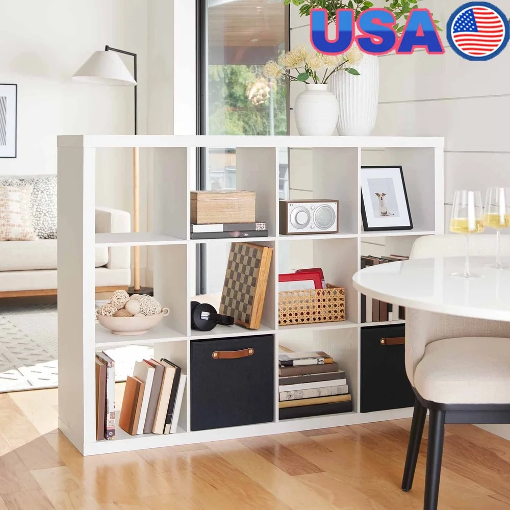 

12 Cube Storage Organizer Open Back Design Versatile Bookcase Office Bedroom Living Room Easy Assembly Supports 100lbs