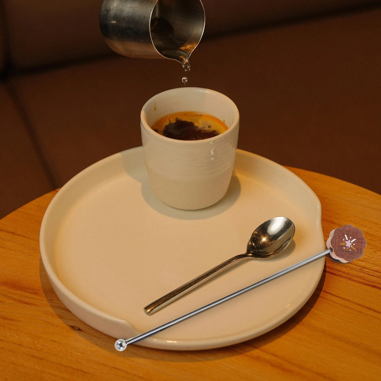 

Retro Coffee Mixer Cocktail Stir Sticks Metal Spoons Paddle Holder Cute Stirrers