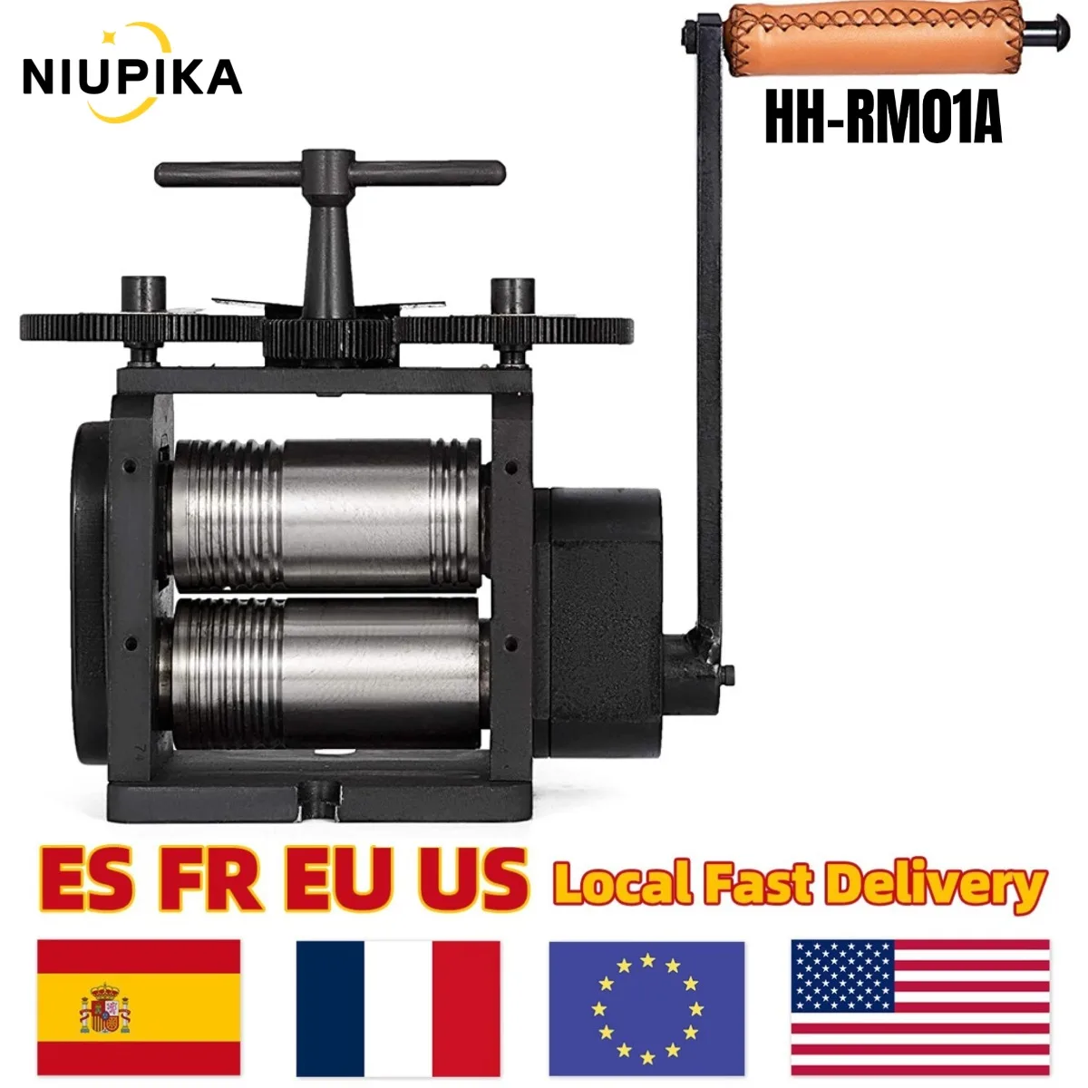 110x55mm Manual Jewelry Rolling Mill 3-in-1 Hand-cranked Jewellery Press Machine HH-RM01A Sheet Wire Semicircle Shape Multifunction Jewelry Rolling Mills for Gold and Silver Jewelry Making