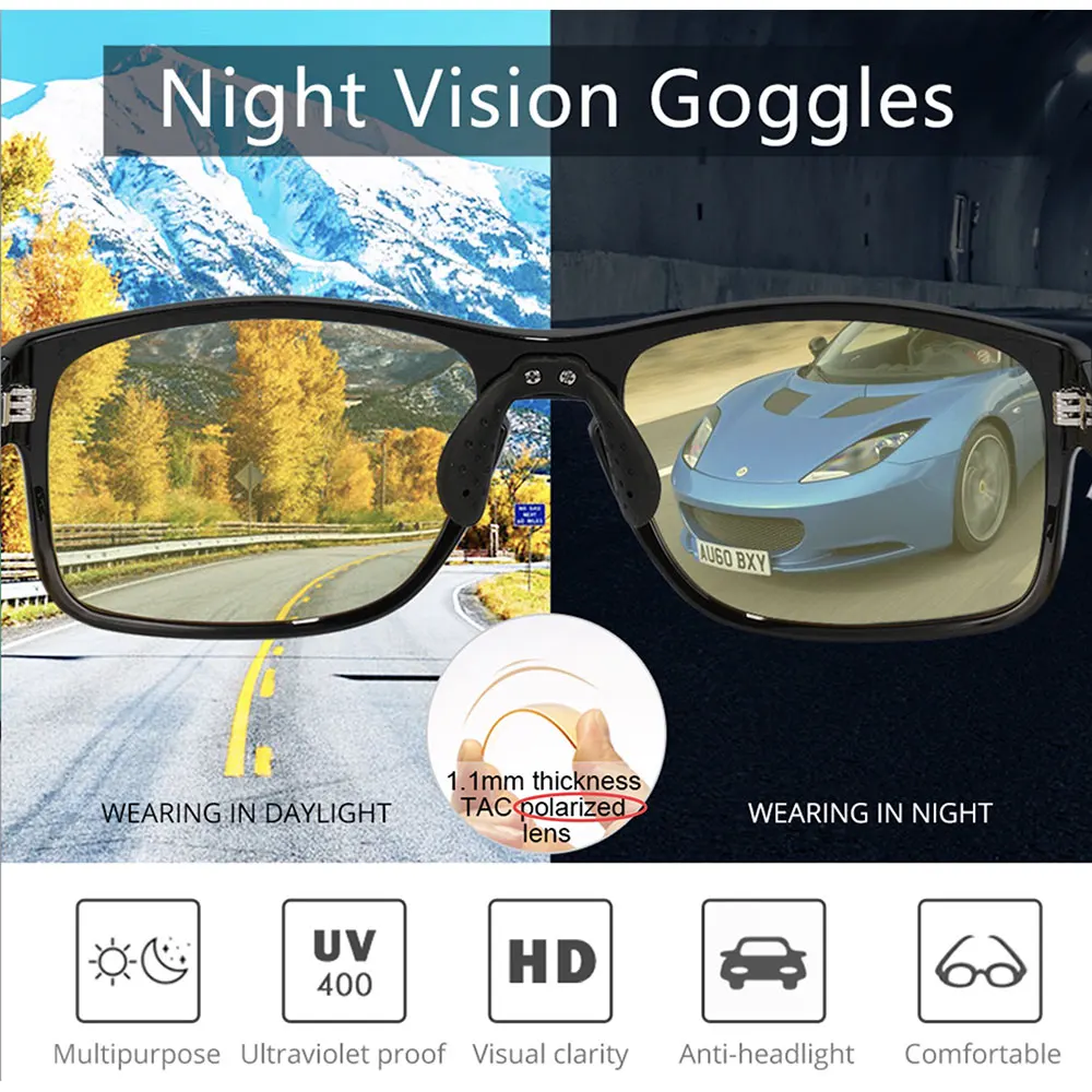 KDEAM Plus-Sized Sunglasses Sports Men's TR90 Polarized Sun Glasses Fishing Driving Night Vision Goggles Includes Zipper Case