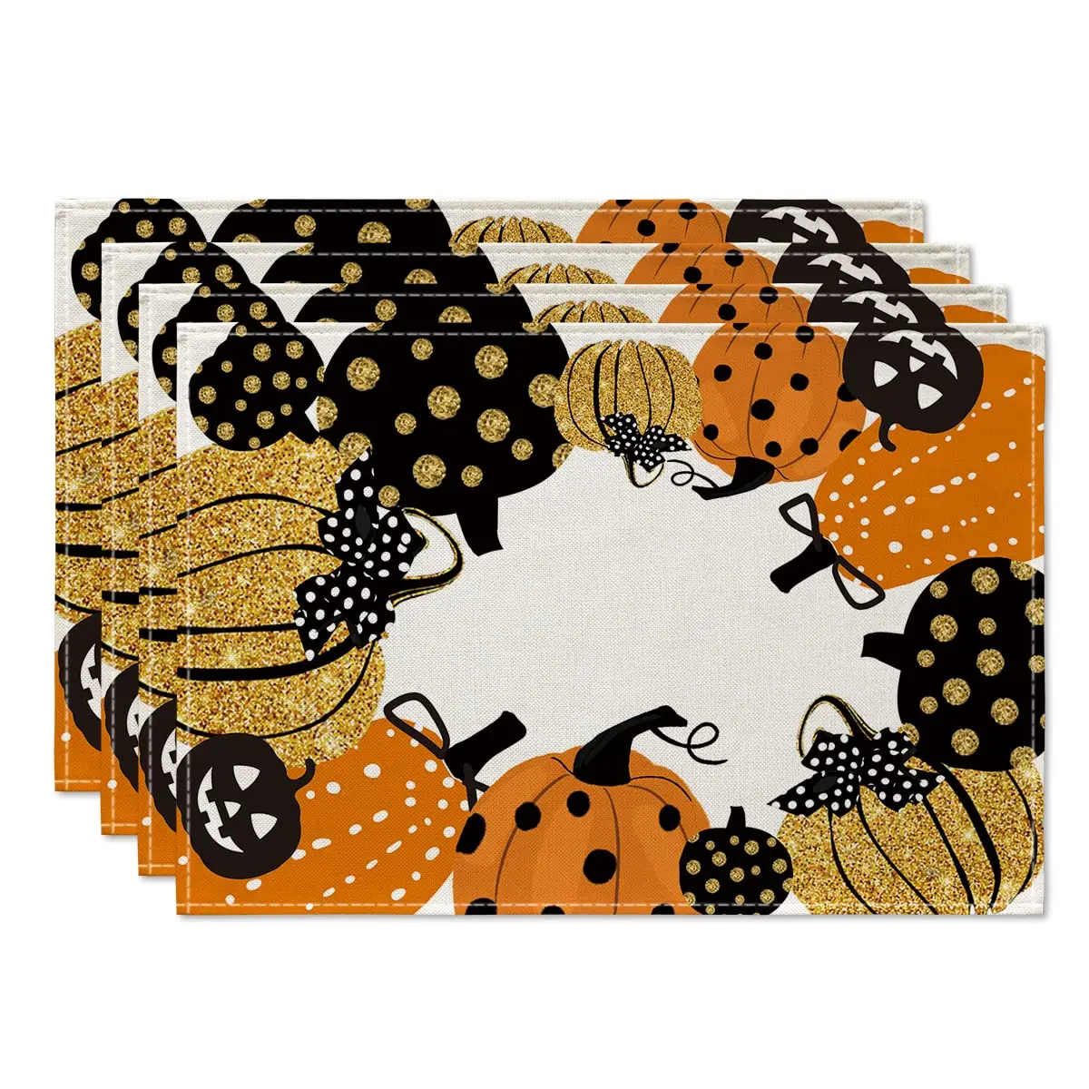 

Jack-O-Lantern Halloween Placemats,Pumpkin Table Mats,Fall Placemats for Party,Kitchen and Dining Decoration, Set of 4, 12x18 in