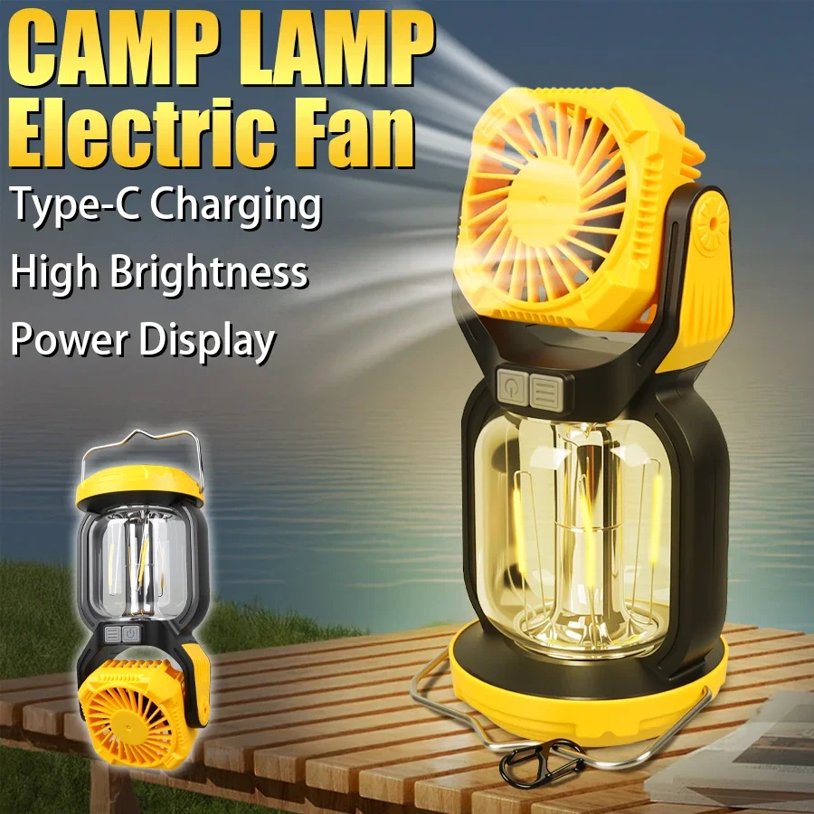 

2 in 1 Outdoor Fan LED Camping Light USB Rechargeable Tungsten Filament Lamp with Hook Tent Lantern Hiking Picnic Fishing Light