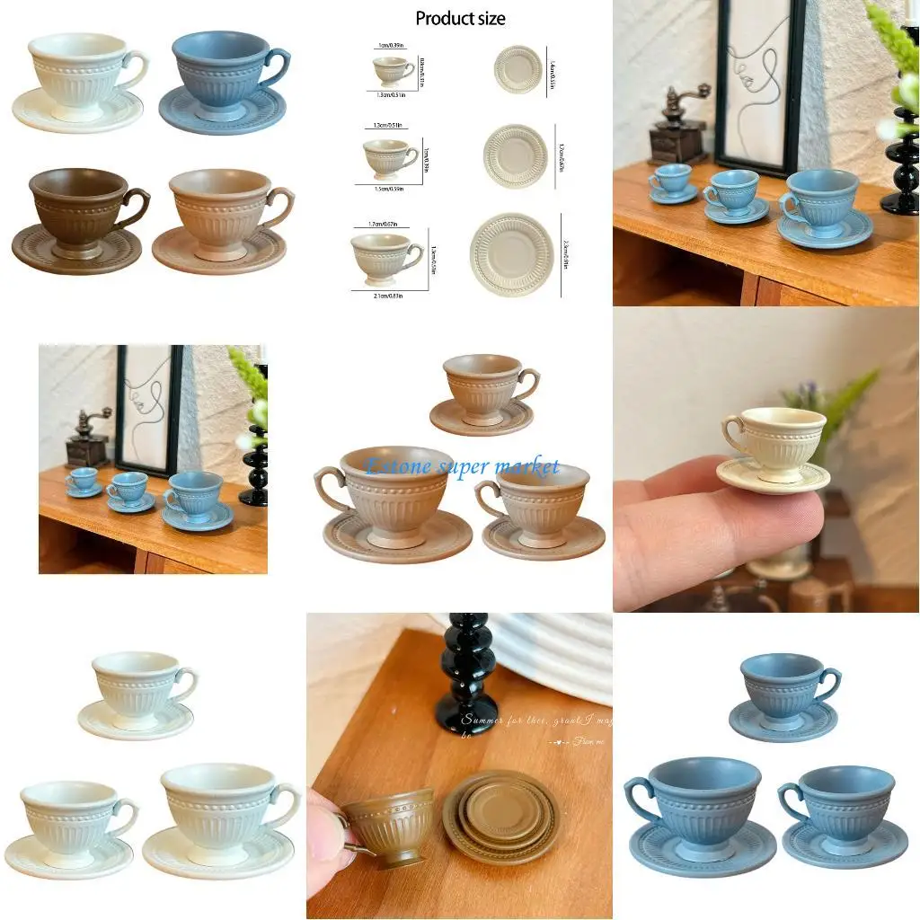 

090B Миниатюрные кофейные чашки с блюдцами во французском стиле, набор из 3 предметов, металлический чайный сервиз для дома