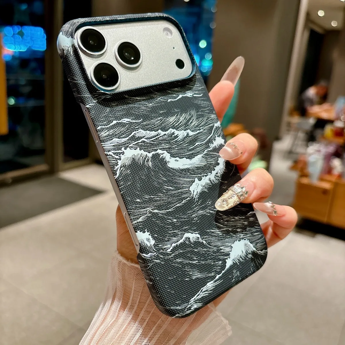 Carbon-Faser-Kevlar-Textur Leder Magnetische Handyhülle für iPhone 13 14 15 16 17 Pro Max Air Harte Kunststoff-Schutzhülle
