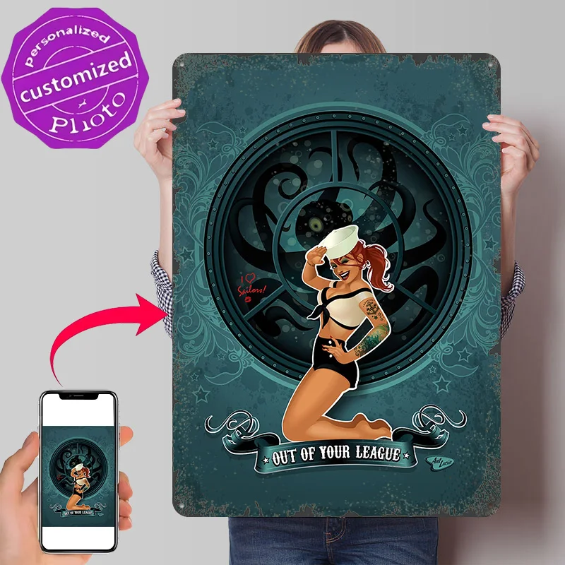Out of Your League Personalized 3D Textured Metal Poster Wall Art Tinplate Sign for Bedroom Decorations Gaming Room Decoration