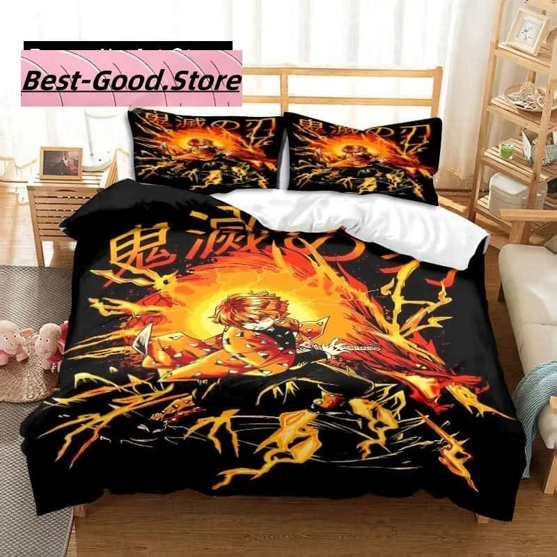 Anime Agatsuma Zenitsu Demon Slayer Bedding Set Boys Girls Twin Queen King Size Duvet Cover Pillowcase Bed boys Adult Bedroom