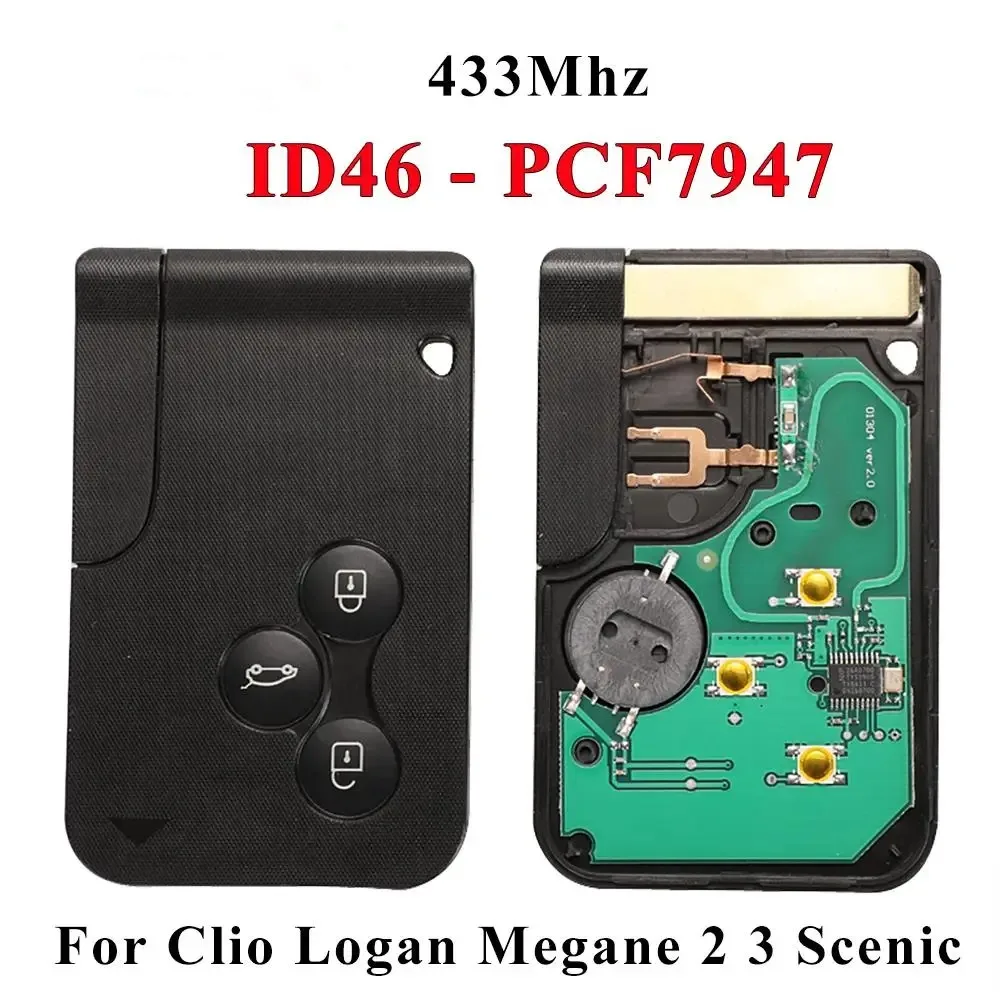 

Smart Key Card for Renault Megane II Scenic II Grand Scenic 2003-2008 433mhz PCF7947 Chip ID46 3 Button Remote PCB Ultrasonic