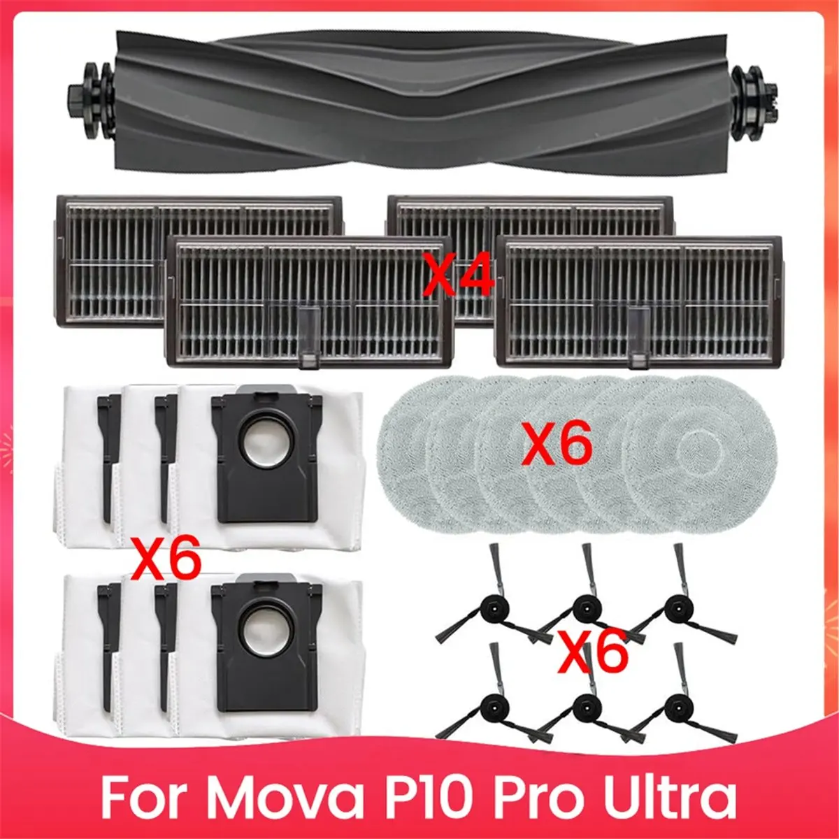 BRILLIANT 23PCS Brush Dust Bag Filter and Mop Cloth Set for P10 Pro Ultra Vacuum Cleaner Replacement Parts