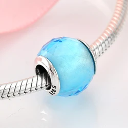 100% Authentic 925 Sterling Silver color sky blue pink Murano Glass Beads Fit Original European Charms Bracelet Jewelry
