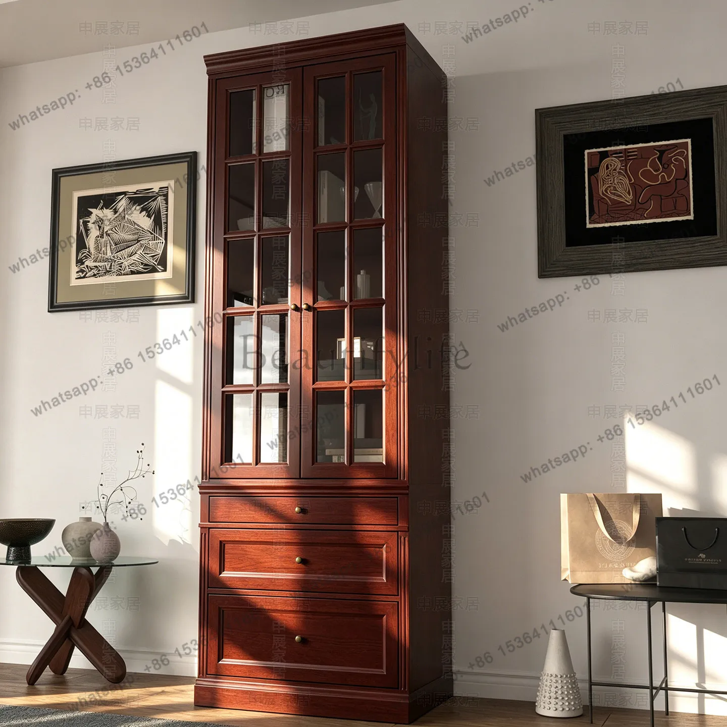 Customized all solid wood oak cherry wood bookcase combination wine cabinet