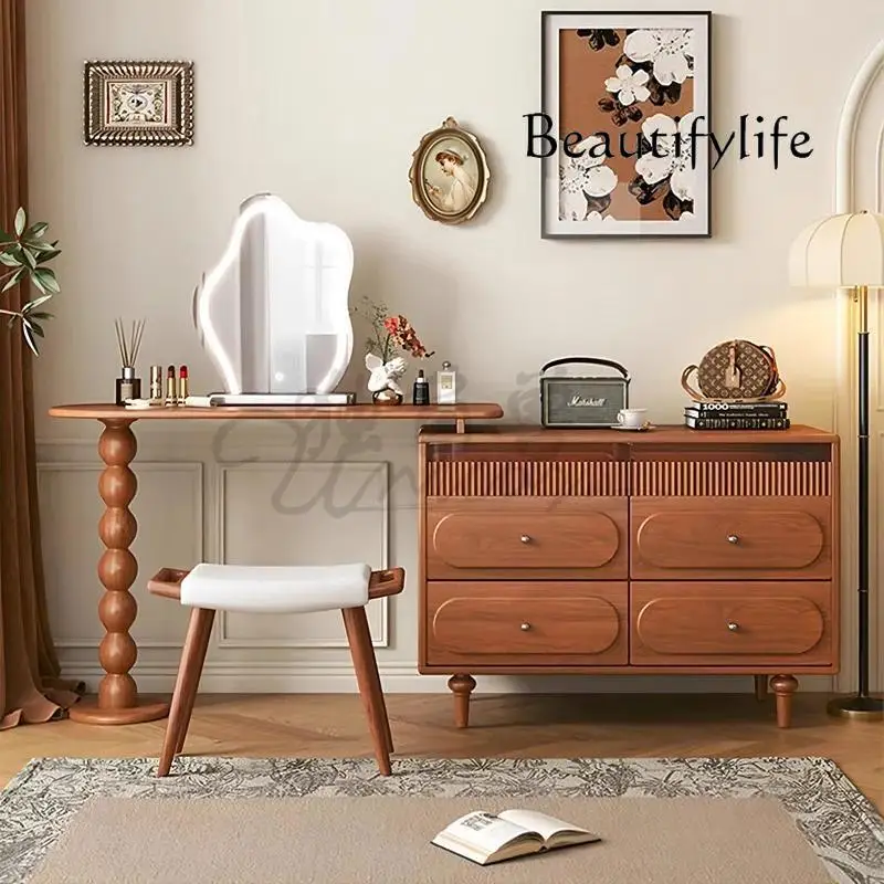 

American retro solid wood dresser, bedroom storage cabinet integrated multi-functional makeup table