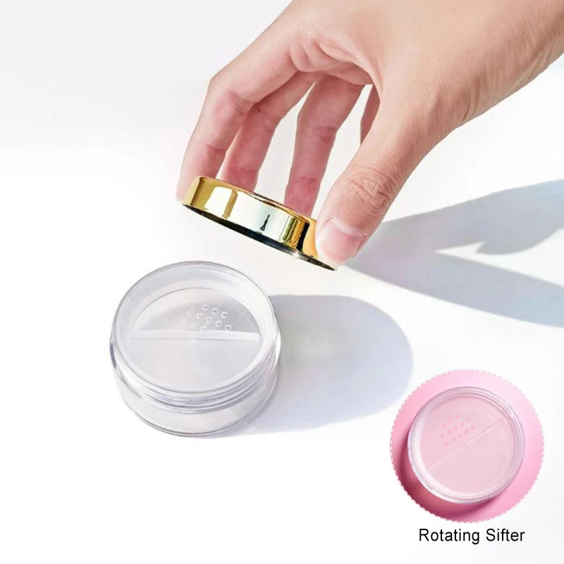 

Пустая банка для рассыпчатой пудры 5/10/20/30 г с вращающимся контейнером-сито, пластиковая банка для наполнения косметической пудры для макияжа, горшок с крышкой