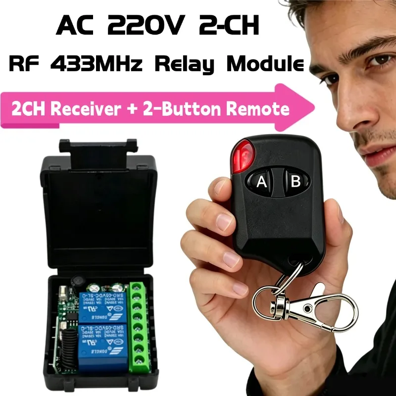 AC 110V 220V RF 433 Remote Control Switch Relay 2 Channels Multifunction Receiver Module Garage Curtain Motor Light Control