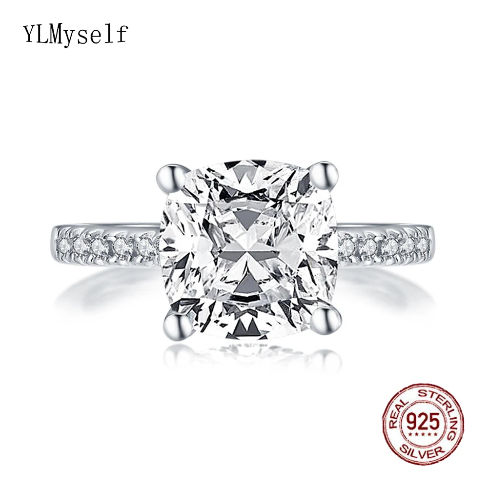 

Solid 925 Silver Ring Setting 9 mm Big Sparkly Round Zircon, Real Shiny Rhodium Plating Engagement Fine Jewelry Bridal