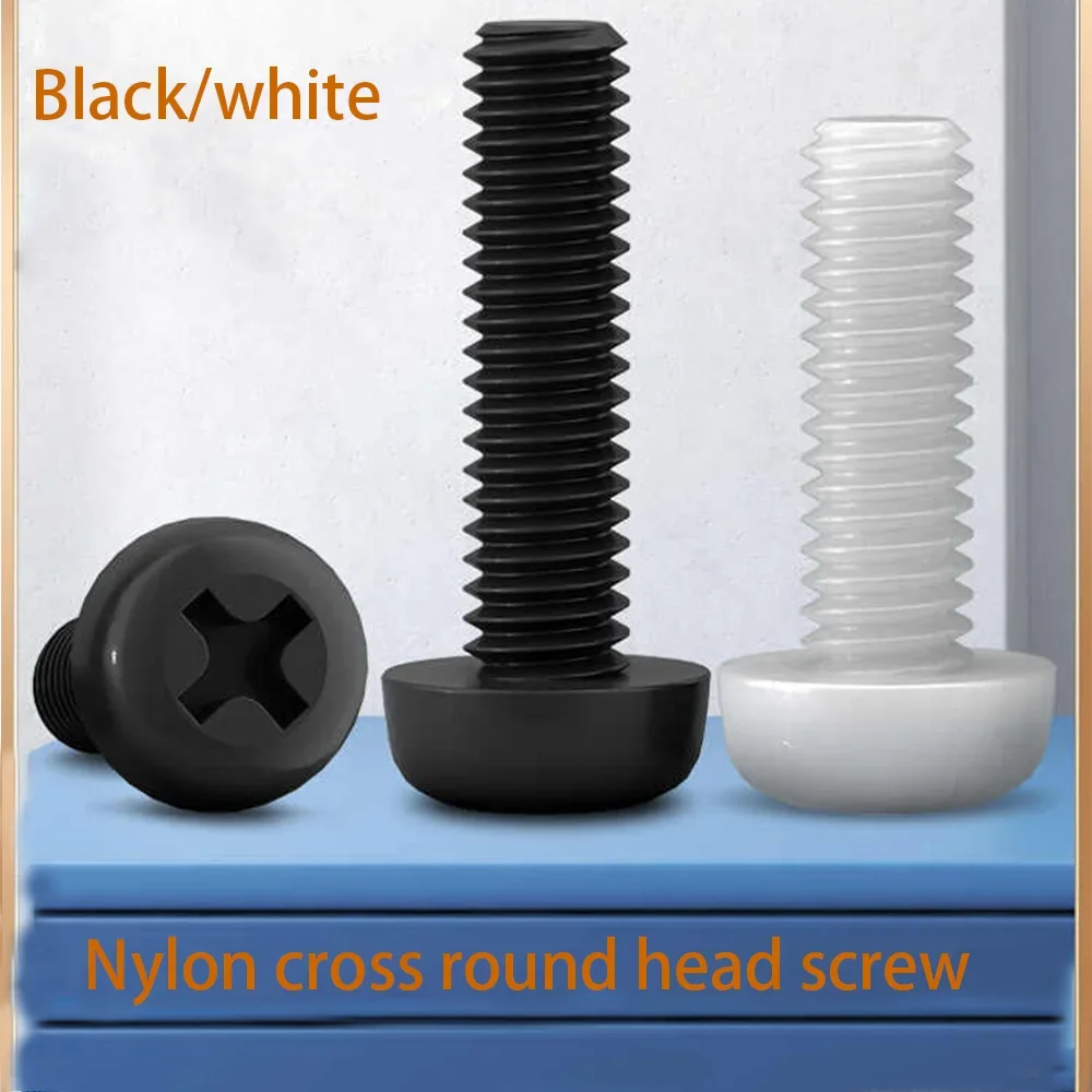 

20-100Pcs Nylon Phillips Button Head Screw Dia M2 M2.5 M3 M4 M5 M6 M8 Black/White Plastic Screws And Bolts Length 4mm-60mm ﻿