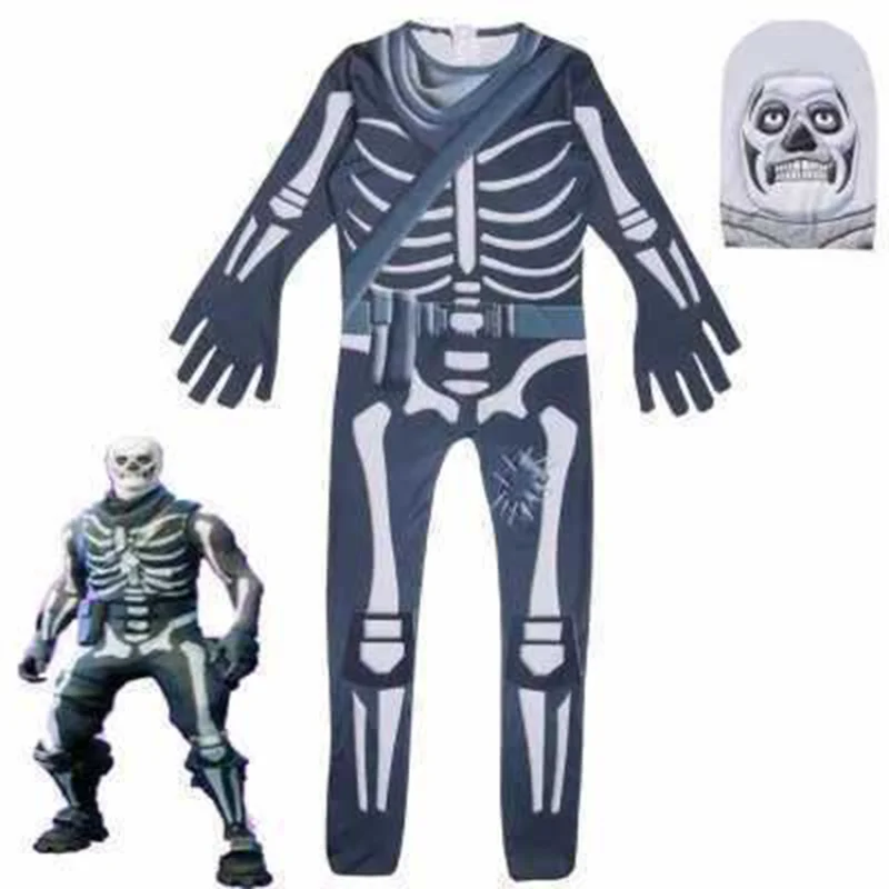 Fortnite Skull Trooper Halloween Mask Jumpsuit Game Cosplay Costume Anime Cosplay Raptor Skeleton Party Clothes Suit Bodysuit