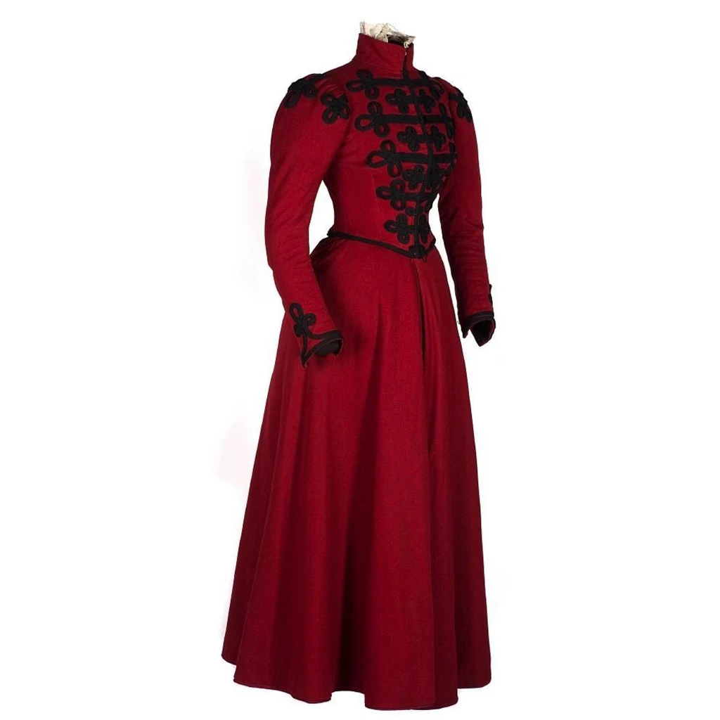 1890-1900 Victorian Day dress Costume Women Vintage Victorian Gothic Steampunk Red Ball Gown  Masquerade Theater Dress Cost