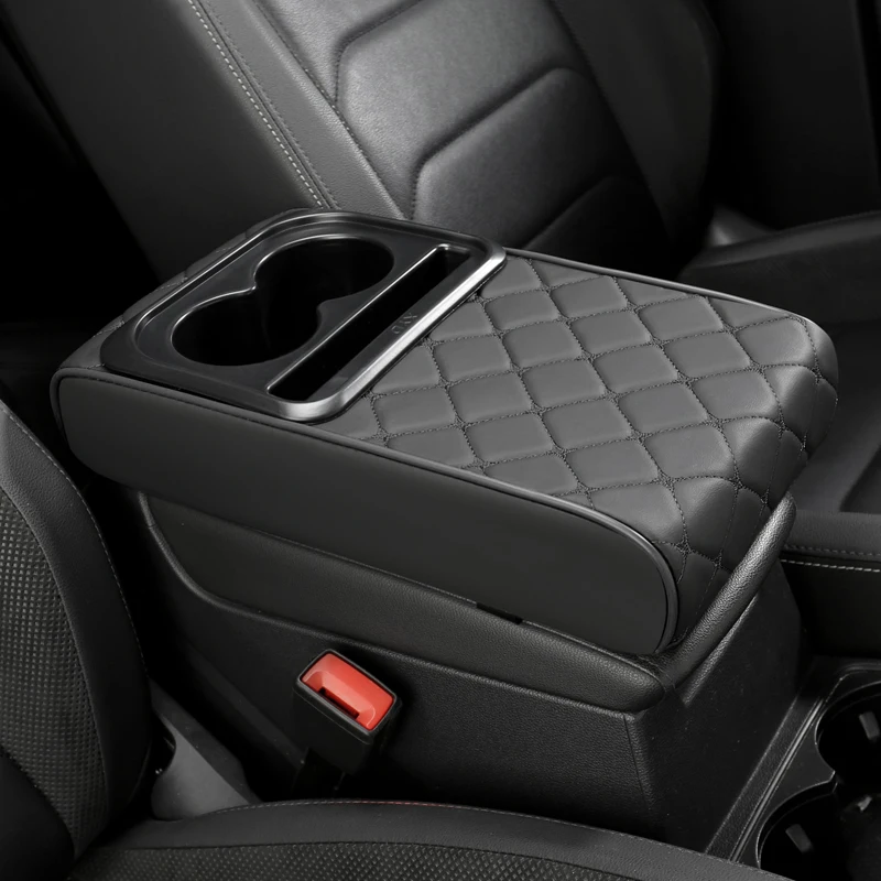 PU-Leder Auto-Mittelkonsolen-Aufbewahrungspolster mit Getränkehalter, Telefonkartenfach, Doppelte Taschen oder Ohne Aufbewahrungsfach – Detail 15