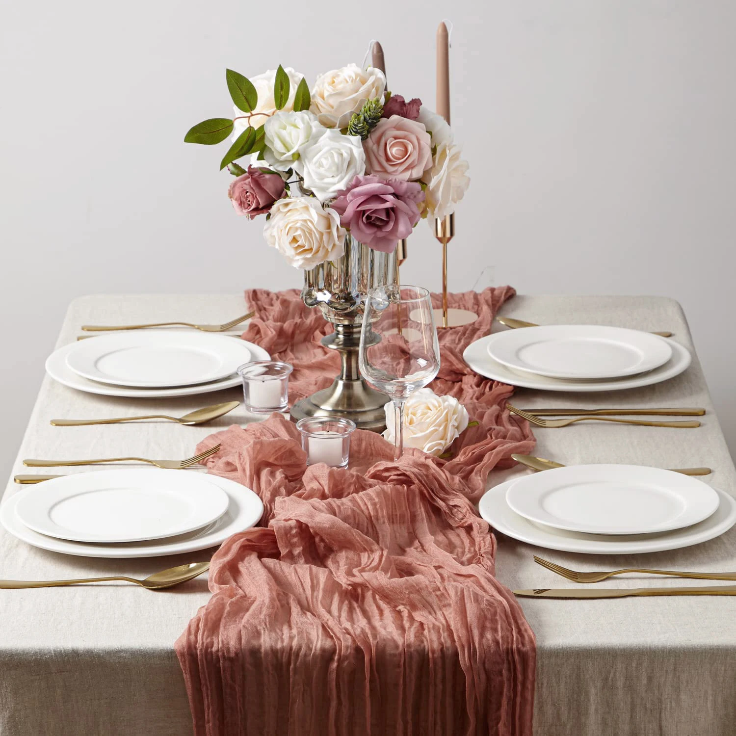 Camino de mesa de gasa semitransparente, decoración de pastel de queso, óxido, ajuste de mesa, comedor Vintage, fiesta de boda, banquetes de
