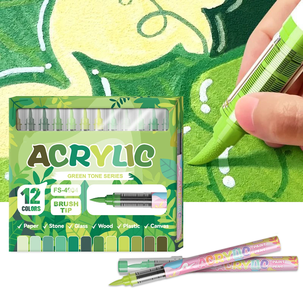 

12Colors Acrylic Paint Markers Brush Tip Direct-Liquid Ink Control System Professional-Grade Paint Pen for Any Surface DIY Craft